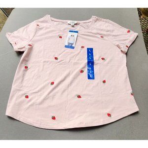 Vintage America Women's Strawberries Embroidered Tee Pink Size L